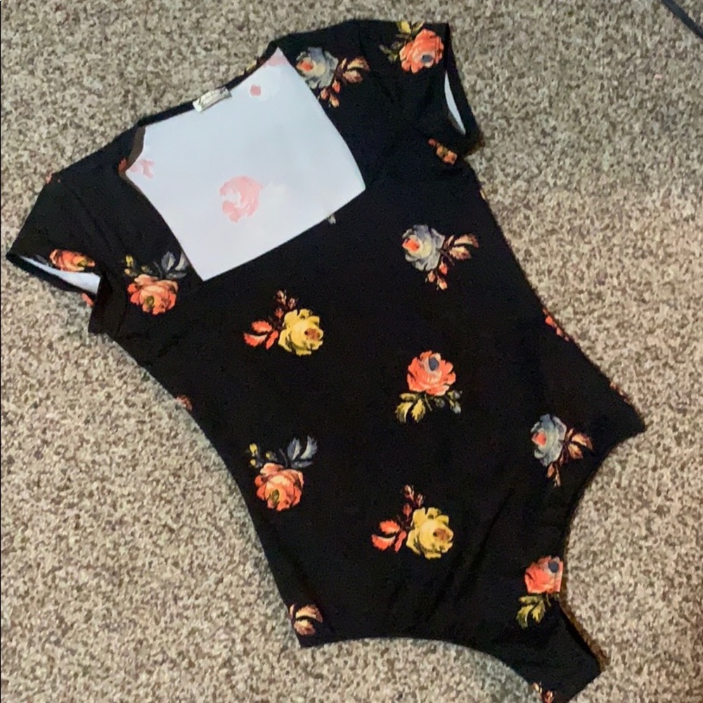 Free People black floral bodysuit